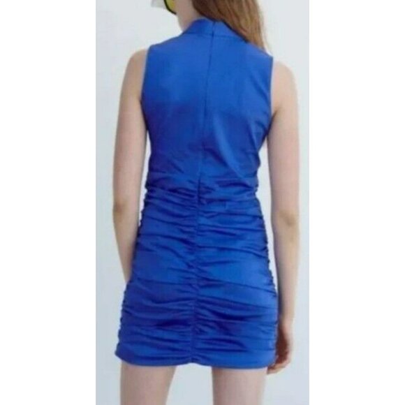 ALT Bella Swan Twilight Zara Mini Dress Bodycon Size Medium Cobalt Blue Ruched - Picture 2 of 12